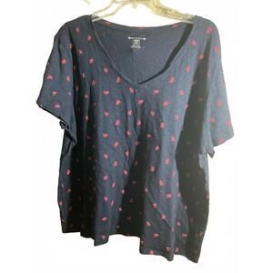 Women's Architect V-Neck T-Shirt - Navy with Red Heart Print